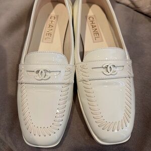 Chanel Cream Patent Loafers